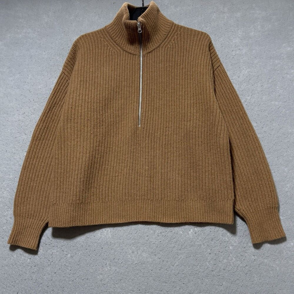 Everlane The Luxe Half-Zip Sweater Women's Size Medium M Camel Tan 100% Wool